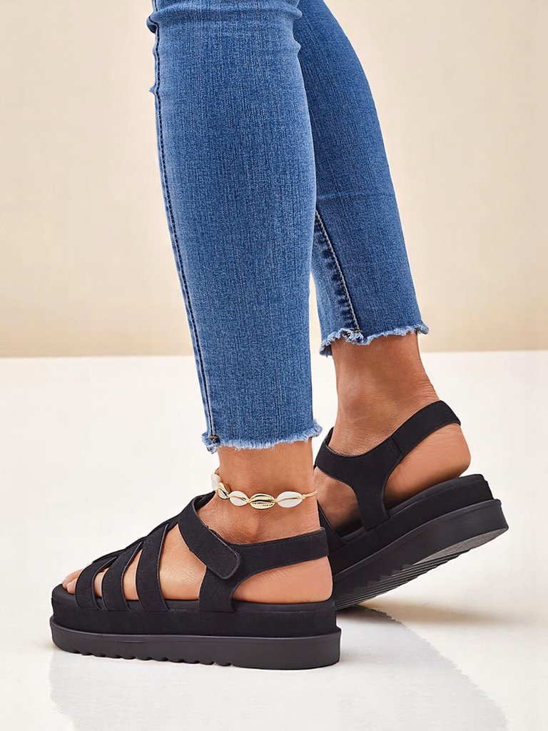 Royalfashion Heraclea women's platform sandals made of black eco-leather