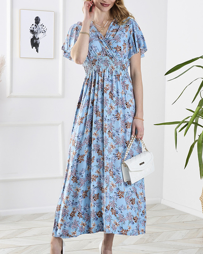 Blue women's floral long dress - Clothing