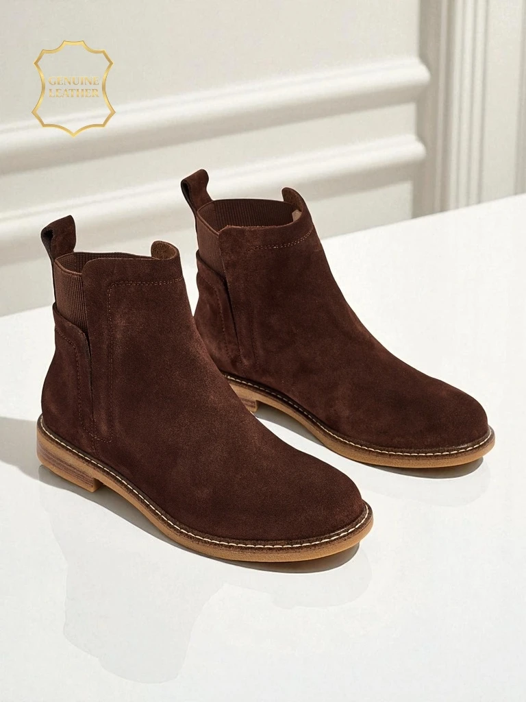 Cuoio Elegante: Brown Suede Ankle Boots for Stylish Women