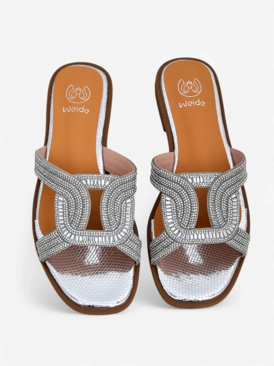 Серебряные сандалии Royalfashion Ariadne - плоский каблук, экологическая кожа