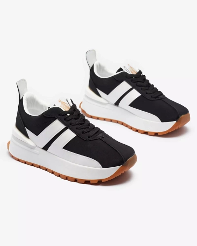 Eco-leather women's black sports shoes with colorful inserts Tifora- Footwear