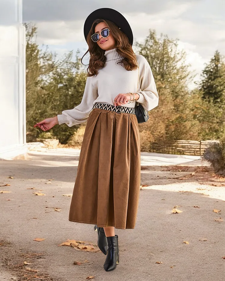 Royalfashion Sieviešu velveta vidēja garuma svārki