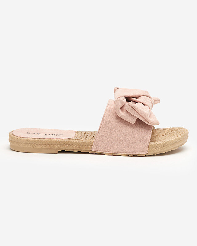 Light pink women's slippers with a bow Terina - Footwear