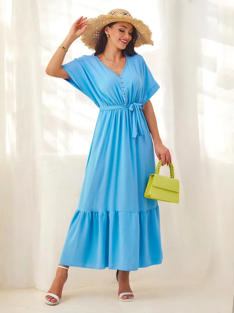 Женское миди-платье Royalfashion с короткими рукавами и декоративными пуговками