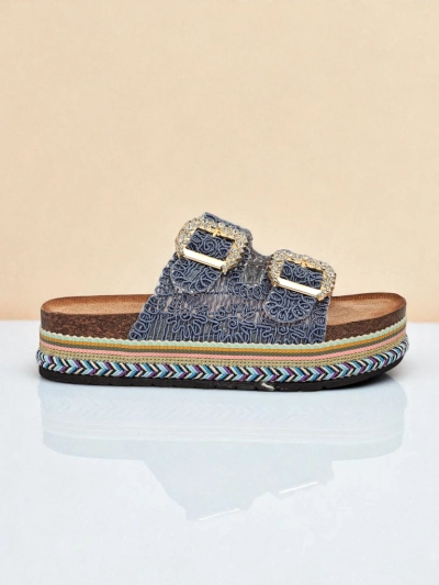 Royalfashion Women's sandals with rhinestone buckles GlamCork