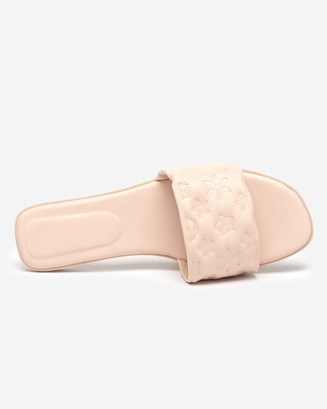 Beige women's slippers with Mersyli- embossing. Footwear