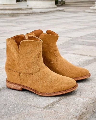 Royalfashion Boots cowboy style on covered wedge Blueston