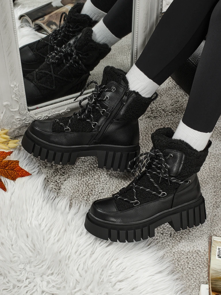 Lav: Damskie botki workery z kozuszkiem Cindora