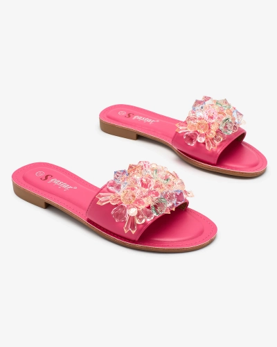 Royalfashion Женские шлепанцы цвета фуксии с разноцветными кристаллами Bling Breeze
