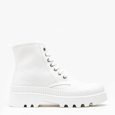White women's boots with a flat heel Roulle - Footwear