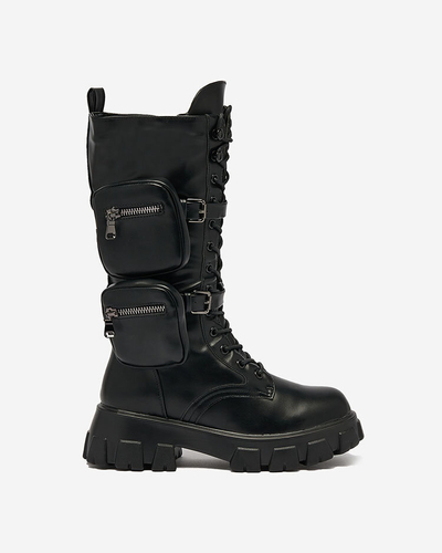 Royalfashion Black women's bagger boots with Atiuha pouch