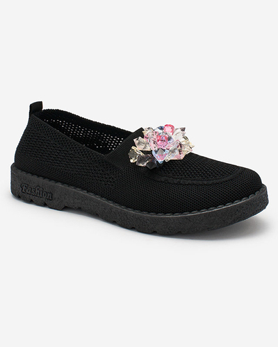 Royalfashion Black women's fabric moccasins with crystals Fezens