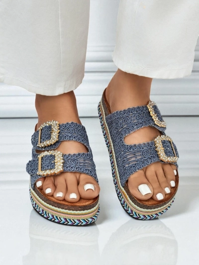 Royalfashion Sieviešu sandales ar rhinestone sprādzēm GlamCork