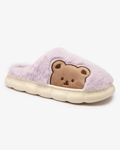 Royalfashion Women's fur slippers with teddy bear in purple Fetemes