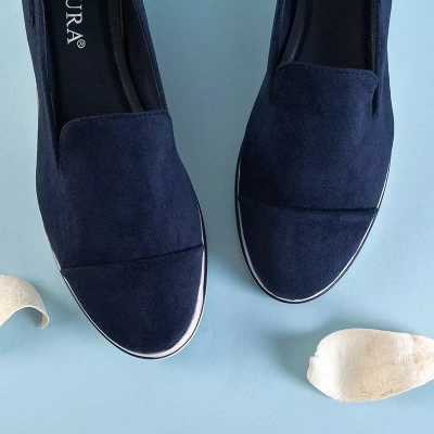 OUTLET Women's navy blue loafers on a low wedge Dardariel - Shoes