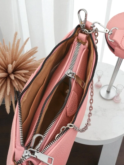 Amara Rosa Women's Handbag – Pink Eco-Leather Crossbody Bag with Chain