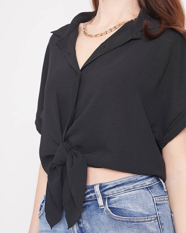 Black women's shirt with binding at the bottom - Clothing