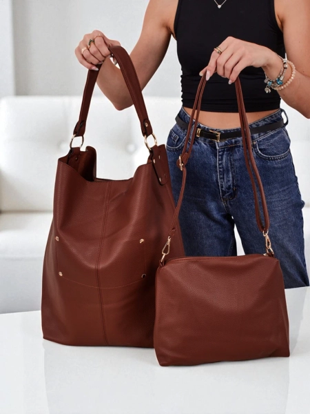 Aurelia Grande Camel - Large A4 eco-leather bag, strap, zipper, stylish shopper