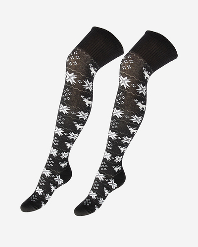 Women's Christmas over-the-knee socks in black- Underwear