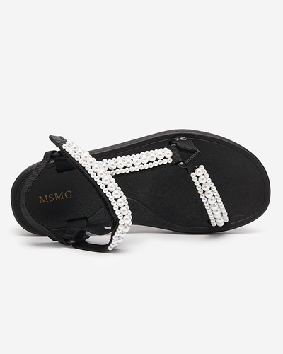 Black women's sports sandals with Dotiss pearls- Footwear