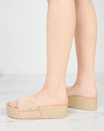 Beige women's quilted sandals on the platform Koriner - Footwear
