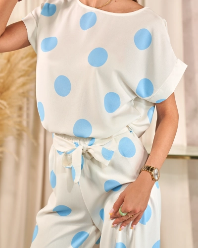 Royalfashion Sieviešu zilā un baltā zirņu komplekts