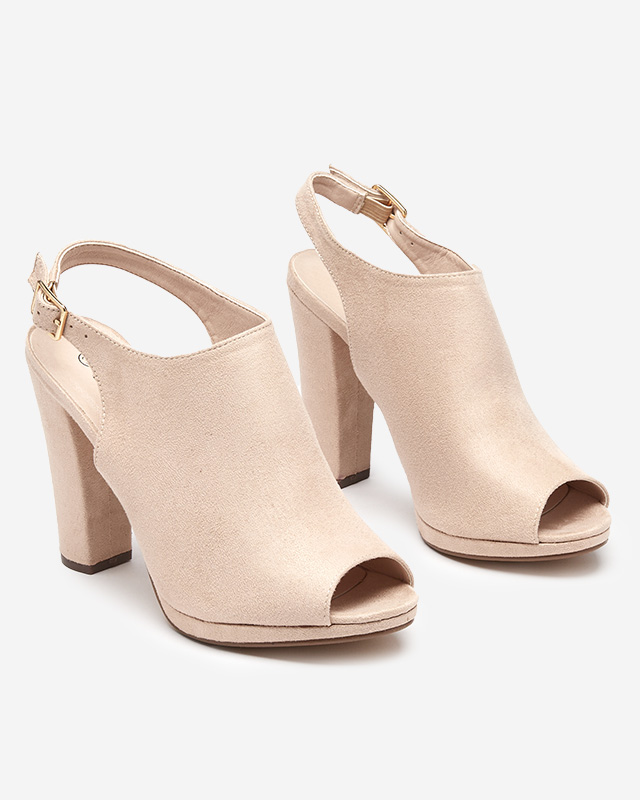 Beige women's sandals on a higher post Weteri - Footwear