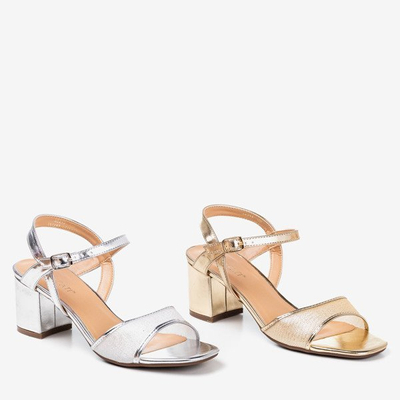 OUTLET Women's silver sandals on a low post Vivianne - Footwear
