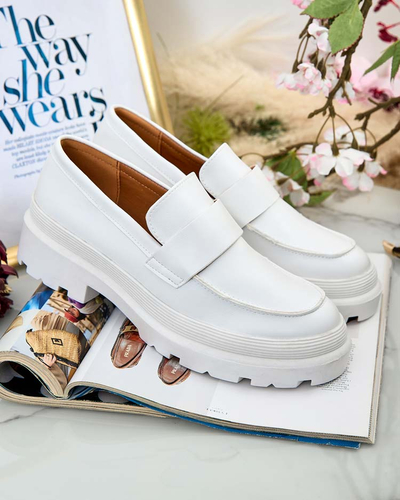 Mokaseno por Lejdi Aura Blanka sur Platformo - Eleganta kaj Komforta, Eko-Leðre