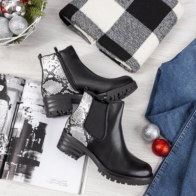 Czarne botki na niskim słupku Clancy - Obuwie