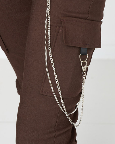 Коричневые утепленные брюки карго с карманами - Одежда