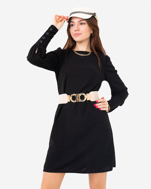 Beige elastic belt with a decorative golden buckle - Accessories