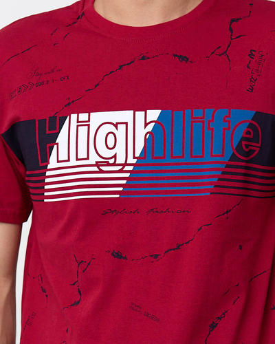 Men's maroon t-shirt with a print - Clothing