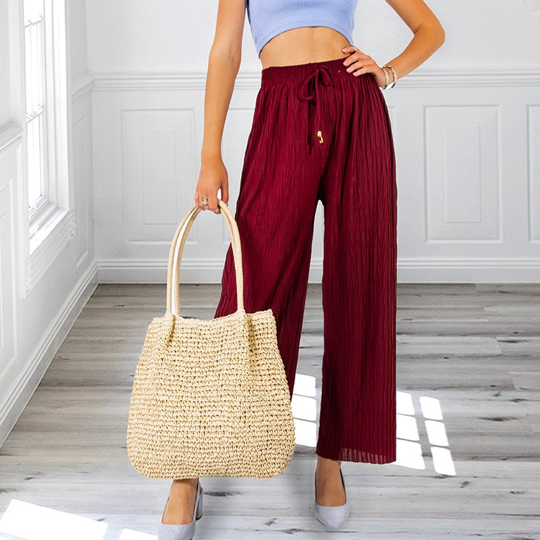 Loose burgundy knitted palazzo trousers - Clothing