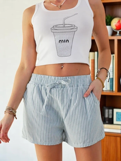 Royalfashion Women's shorts with a waistband and drawstrings in a striped pattern