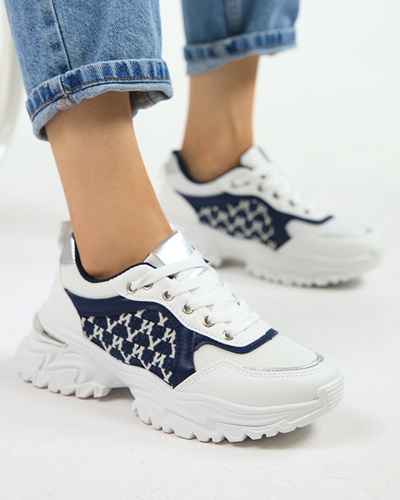 White and navy blue women's sports sneakers Umikatu - Footwear