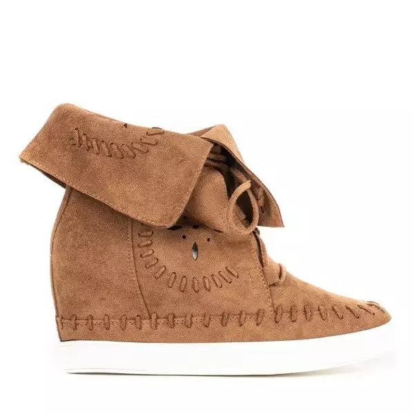 Brązowe sneakersy na krytym koturnie Cinta - Obuwie