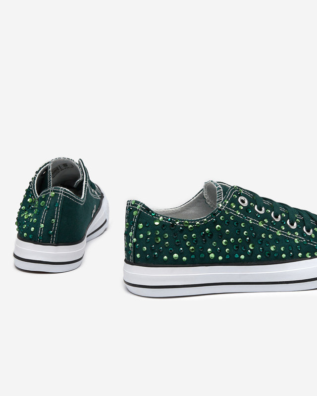 Women's sneakers with dark green cubic zirconia Amando - Footwear