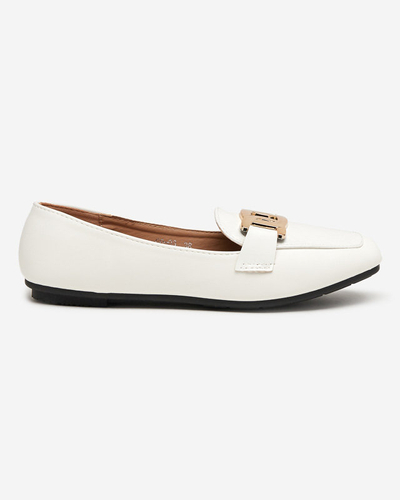 Women's white moccasins with a decorated square toe Torisa - Footwear