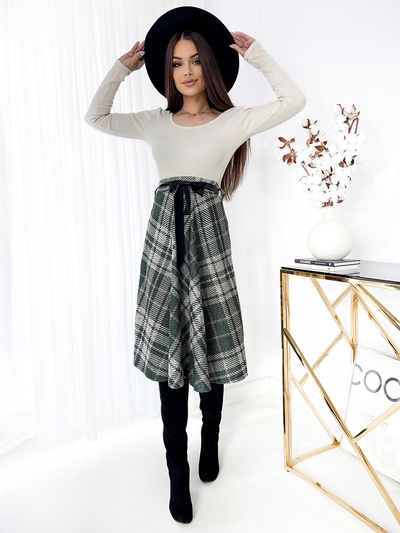 Royalfashion Green-gray women's checkered midi skirt