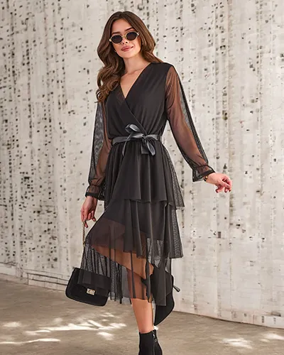 Royalfashion Sieviešu garais kleita ar volāniem