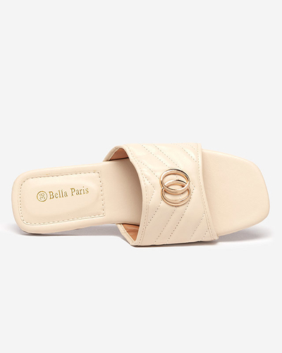 Women's beige eco-leather slippers with golden Daliso decoration - Footwear