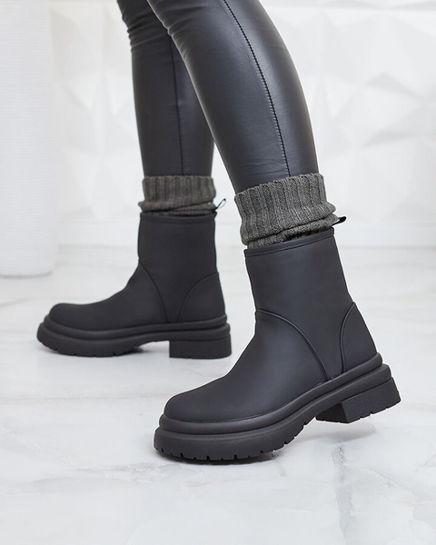 Royalfashion Черные матовые женские сапоги с толстой подошвой Holeopi
