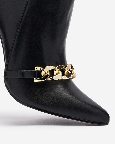 OUTLET Black stiletto boots decorated with a chain Rittle- Footwear
