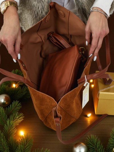 Dāmu shopper soma eko zamšādas ar mazāku eko ādas komplektā 2in1 Elinea