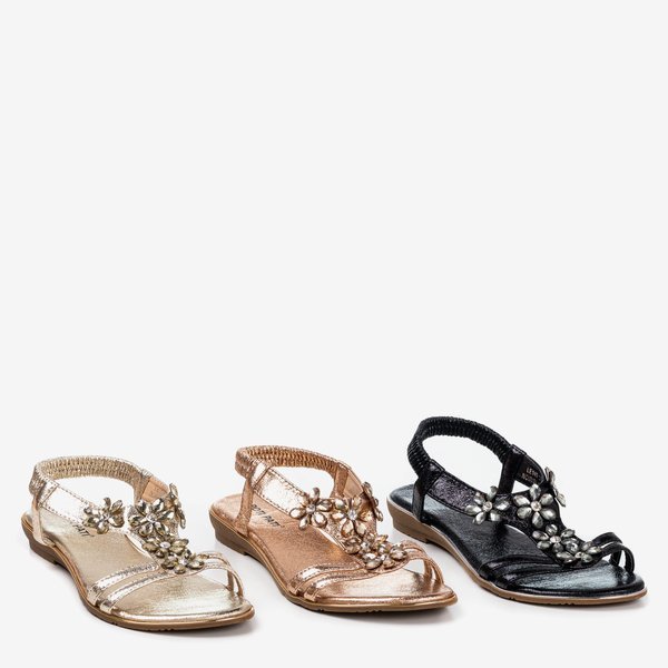 Ladies' black sandals with Crisela crystals - Footwear
