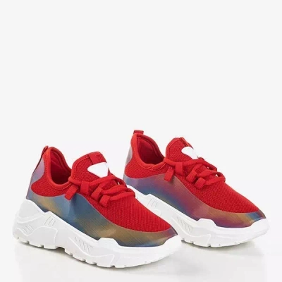 OUTLET Red women's sneakers with a multicolored insert Isis - Footwear
