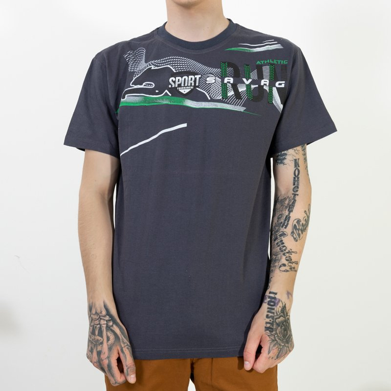 Dark gray cotton T-shirt with print - Clothing