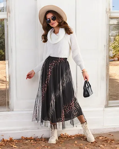 Royalfashion Rakstains sieviešu vidējais svārki ar tüllu