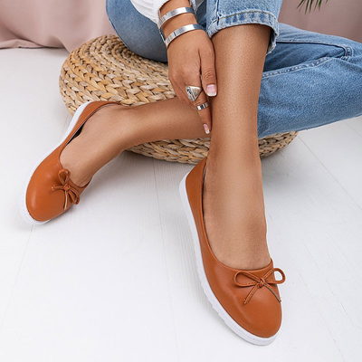Brown women's ballerinas with a Flonen bow - Shoes